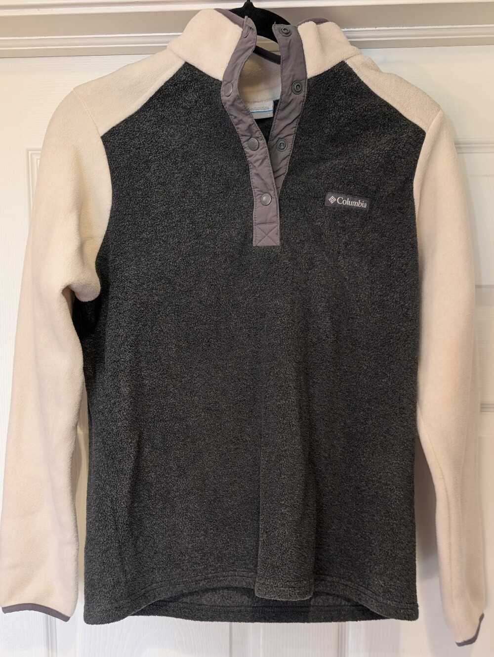 Columbia Colorblock Snap Fleece Pullover Sweater Gray Cream Size Small